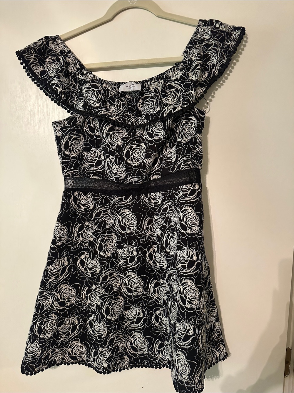 J.O.A. Black Dress with White Rose Print